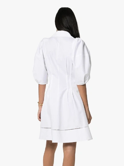 Shop Khaite Carlina Pouf-sleeve Cotton Shirtdress In White