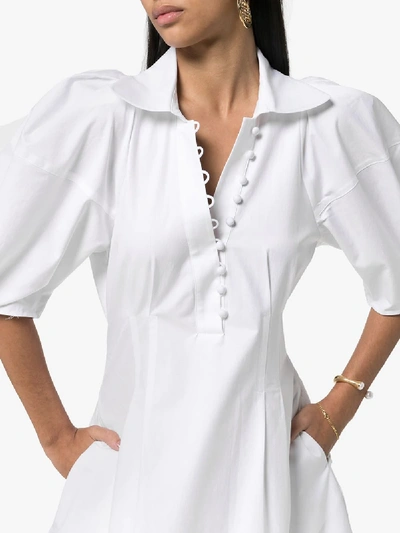 Shop Khaite Carlina Pouf-sleeve Cotton Shirtdress In White