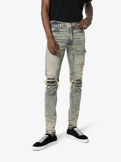 Shop Amiri Distressed Slim-fit Jeans In Dirty Indigo