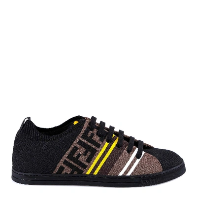 Shop Fendi Low Top Knit Sneakers In Brown
