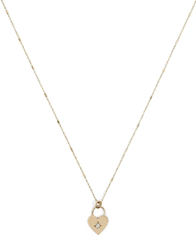 Shop Zoë Chicco Diamond Heart Padlock Necklace In Gold