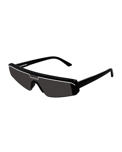 Shop Balenciaga Slim Rectangle Shield Sunglasses In Black