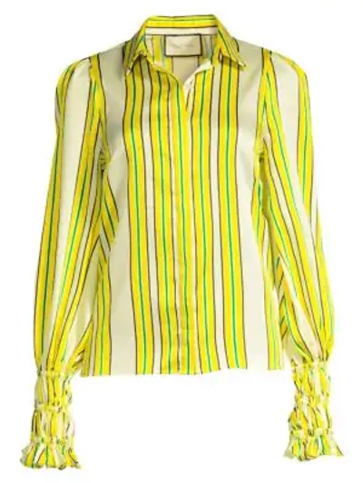 Shop Alexis Catina Striped Puff Sleeve Blouse In Tuscan Stripe