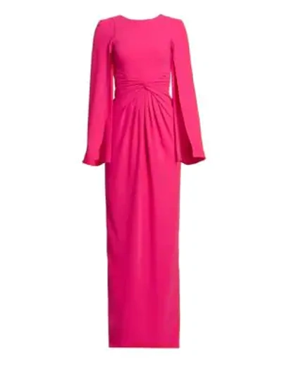 Shop Theia Knotted Cape-sleeve Gown In Bright Pink