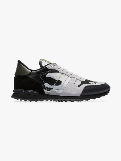 Shop Valentino Grey And Silver Rockrunner Camouflage Sneakers