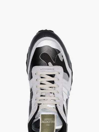 Shop Valentino Grey And Silver Rockrunner Camouflage Sneakers