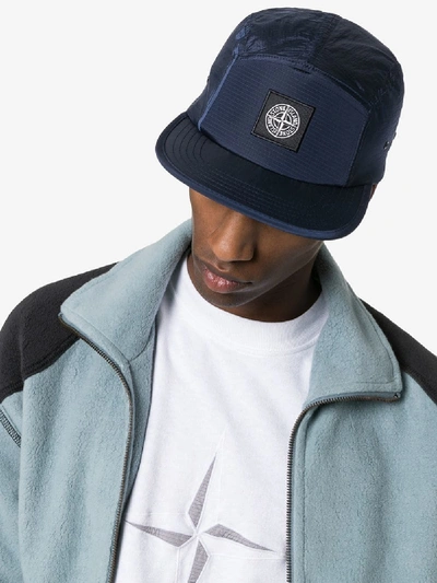 Shop Stone Island Blue Logo Embroidered Patch Hat In V0028 Blue