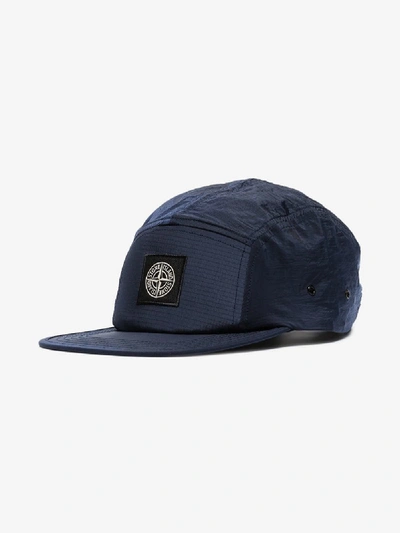 Shop Stone Island Blue Logo Embroidered Patch Hat In V0028 Blue