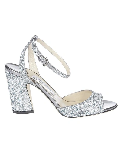 Shop Jimmy Choo Miranda 85 Glitter Sandals In Silver