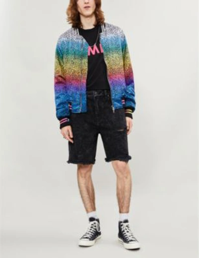 Shop Amiri Rainbow Leopard-print Silk Bomber Jacket In Black  White