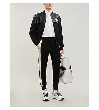 Shop Alexander Mcqueen Skull-appliquéd Leather And Stretch-twill Bomber Jacket In Black/black/white