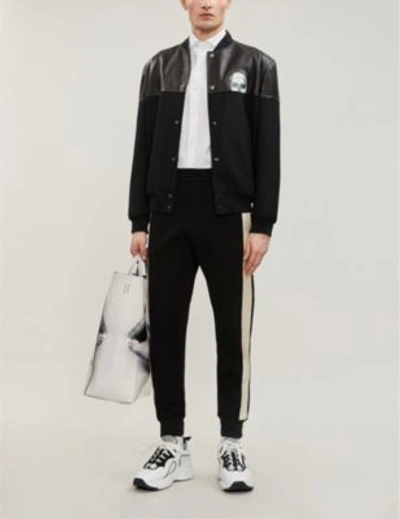 Shop Alexander Mcqueen Skull-appliquéd Leather And Stretch-twill Bomber Jacket In Black/black/white