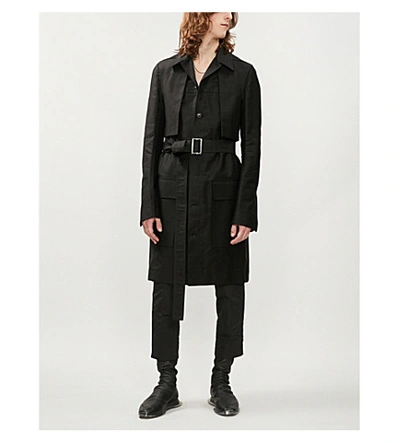 Shop Rick Owens Spread-collar Cotton-twill Trench Coat In Black