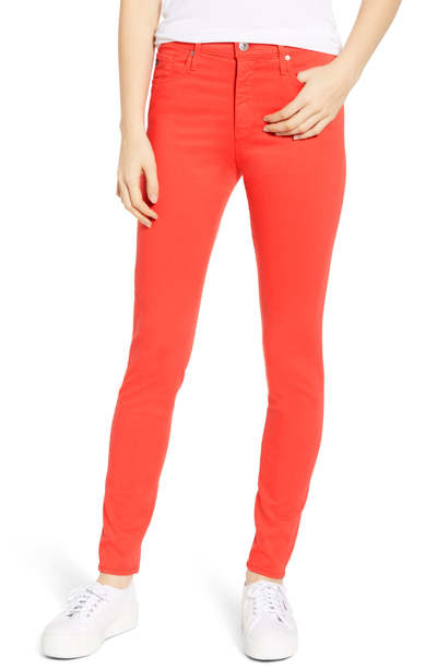 Shop Ag Farrah High Waist Ankle Skinny Jeans In Molten Coral
