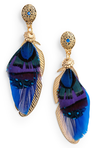 Shop Gas Bijoux Small Sao Feather Earrings In Blue