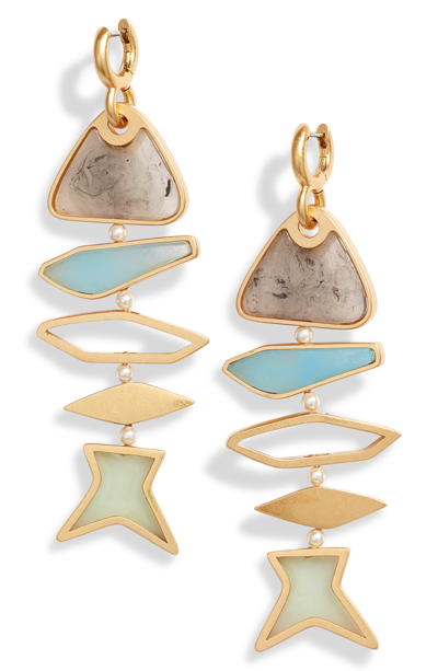 Shop Tory Burch Geometric Fish Drop Earrings In Vintage Gold/new Ivory/gravel