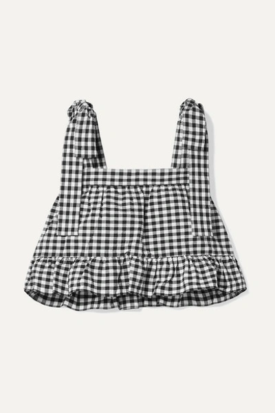 Shop Paper London Emely Cropped Ruffled Gingham Cotton-blend Seersucker Top In Black