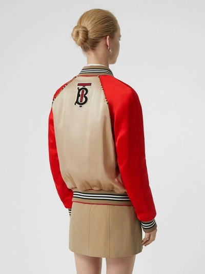 Shop Burberry Icon Stripe Detail Monogram Motif Bomber Jacket In Honey/red