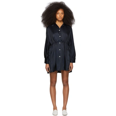 Shop Mansur Gavriel Navy Silk Flowy Drawstring Coat In Blu