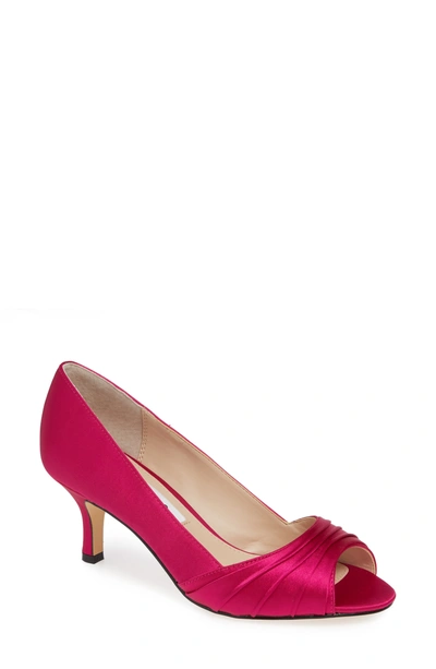 Shop Nina Chezare Peep Toe Pump In Persian Rose Satin