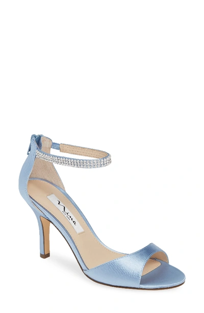 Shop Nina Volanda Ankle Strap Sandal In Blue Velvet Satin