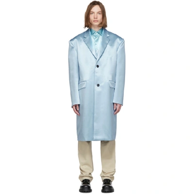 Shop Raf Simons Blue Silk Classic Big Coat