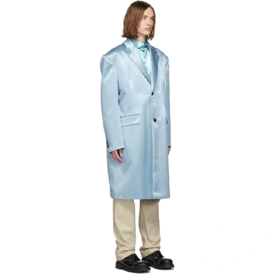 Shop Raf Simons Blue Silk Classic Big Coat