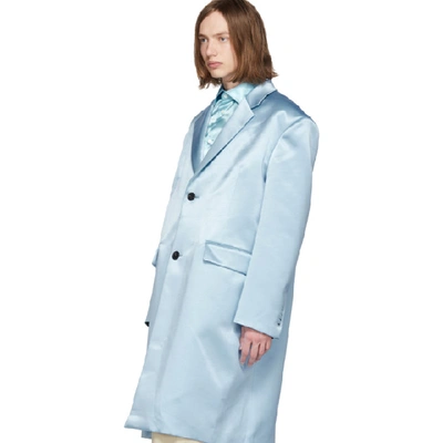 Shop Raf Simons Blue Silk Classic Big Coat