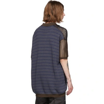 Shop Raf Simons Brown And Navy Open Knit Oversized Polo In 00066 Drkbr