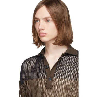 Shop Raf Simons Brown And Navy Open Knit Oversized Polo In 00066 Drkbr