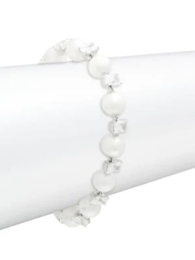 Shop Adriana Orsini Rhodium-plated Sterling Silver, 8-8.5mm Pearl & Cubic Zirconia Bracelet