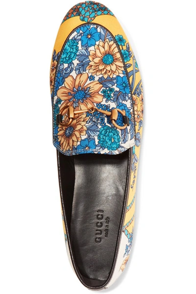 Shop Gucci Jordaan Horsebit-detailed Leather-trimmed Printed Twill Loafers