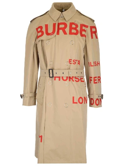 Shop Burberry Horseferry Gabardine Belted Coat In Beige