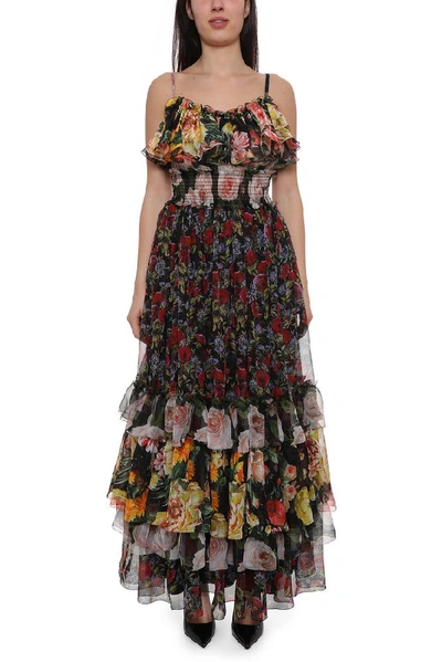 Shop Dolce & Gabbana Floral Ruffled Dress In Multi