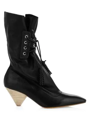 Coach Lace-up Leather Ankle Boots In Black | ModeSens