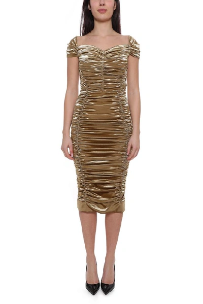 Shop Dolce & Gabbana Ruched Dress In Gold