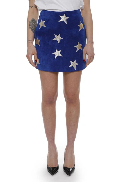 Shop Saint Laurent Star Mini Skirt In Blue