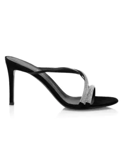 Shop Giuseppe Zanotti Croisette Crystal-embellished Suede Mules In Black