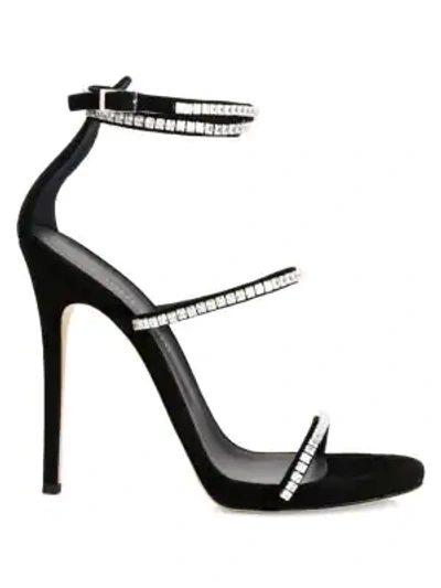 Shop Giuseppe Zanotti Kanda Ankle-strap Crystal-embellished Suede Sandals In Black