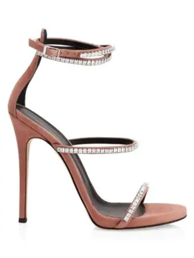 Shop Giuseppe Zanotti Kanda Ankle-strap Crystal-embellished Suede Sandals In Euphoria