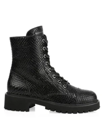 Shop Giuseppe Zanotti Snake-embossed Leather Combat Boots In Black