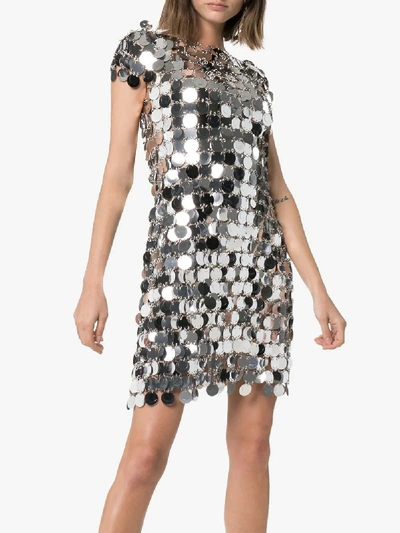 Shop Rabanne Sequin Chain-disc Mini Dress In Metallic