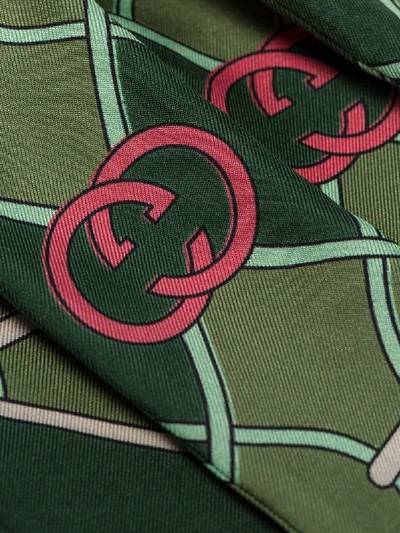 Shop Gucci Green And Red Gg Logo Print Silk Scarf
