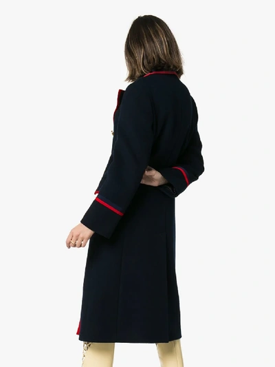 Shop Gucci Web Trim Double-breasted Military Coat In 4795  Blue