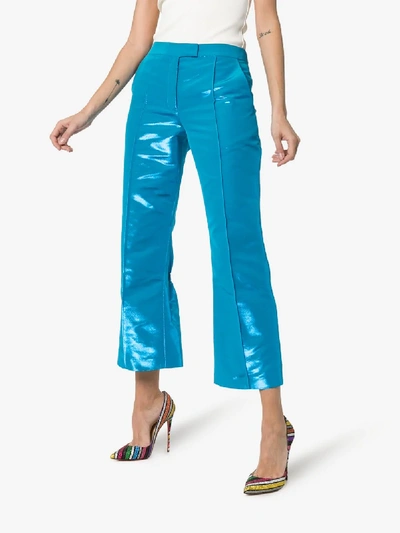 Shop Rosie Assoulin The Scrunchy Cropped Silk Cotton Blend Trousers In 979 Blue