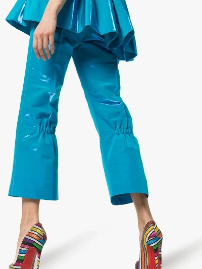 Shop Rosie Assoulin The Scrunchy Cropped Silk Cotton Blend Trousers In 979 Blue