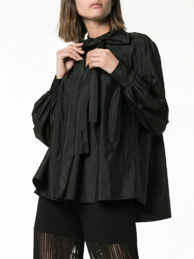 Shop Rosie Assoulin Beading Long-sleeved Tie Neck Blouse In 001 Black