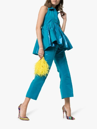 Shop Rosie Assoulin Sleeveless Peplum Silk Cotton Blend Top In 979 Blue