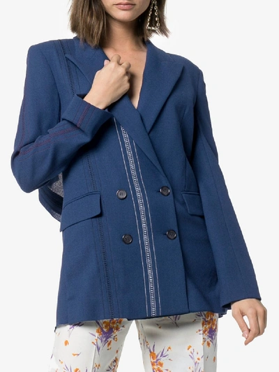 Shop Roland Mouret Bourne Double-breasted Folded Wool Blazer In 192 Capri  Blue