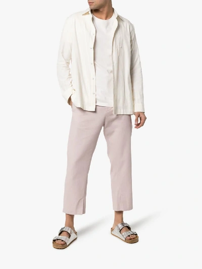 Shop Ann Demeulemeester Straight Leg Linen Blend Cropped Trousers In Pink